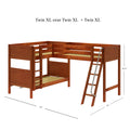 TRIFID XL CP : Corner Loft Bunk Twin XL Mid Corner Loft Bunk with Left Straight Ladder + Right Angled Ladder on Front, Chestnut Panel