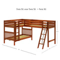 TRIFID XL CS : Corner Loft Bunk Twin XL Mid Corner Loft Bunk with Left Straight Ladder + Right Angled Ladder on Front, Chestnut Slats