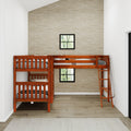 TRIFID XL CS : Corner Loft Bunk Twin XL Mid Corner Loft Bunk with Left Straight Ladder + Right Angled Ladder on Front, Chestnut Slats