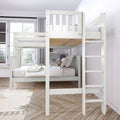 TRINITARIAN XL 1 WS : Corner Loft Bunk Twin XL over Queen + Twin XL High Corner Loft Bunk with Two Straight Ladders on End, Classic White Slats