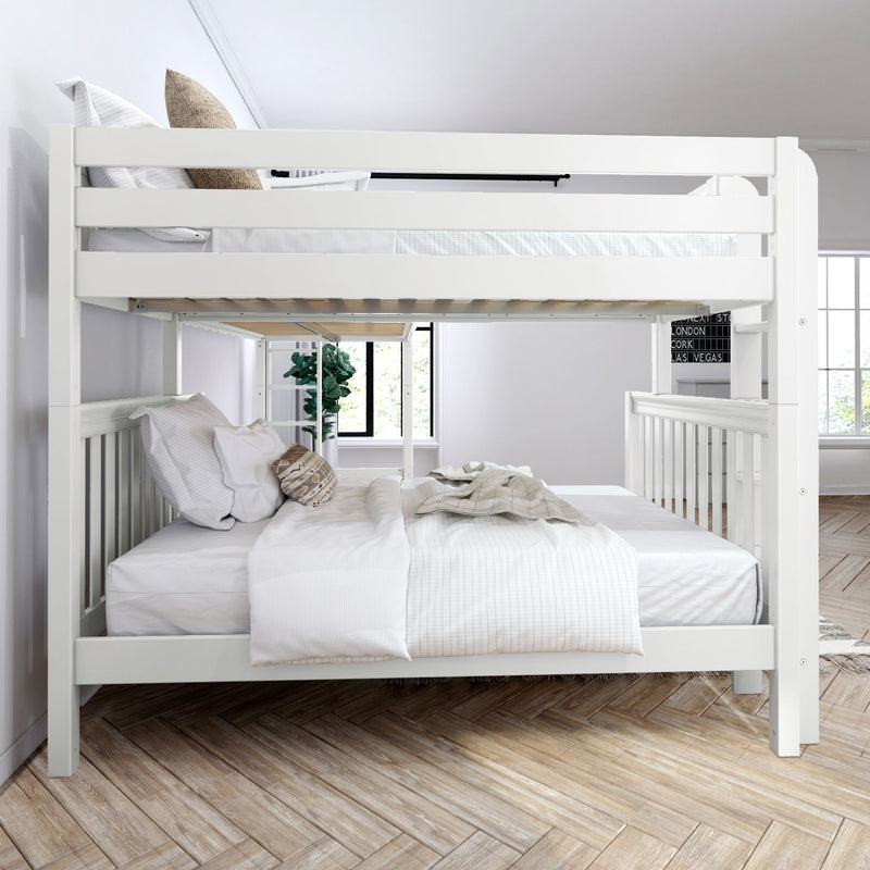 TRINITARIAN XL 1 WS : Corner Loft Bunk Twin XL over Queen + Twin XL High Corner Loft Bunk with Two Straight Ladders on End, Classic White Slats