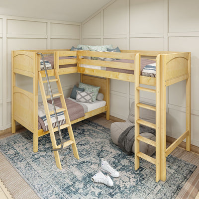 TRIO XL NP : Multiple Bunk Beds Twin XL High Corner Loft Bunk Bed, Panel, Natural