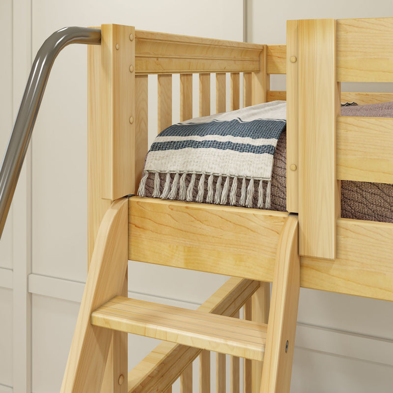 TRIO XL NS : Corner Loft Bunk Twin XL High Corner Loft Bunk with Left Angled Ladder + Right Straight Ladder on Front, Natural Birch Slats