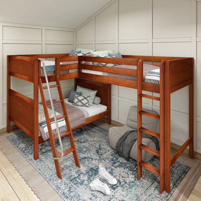 TRIPLET CP : Corner Loft Bunk Full High Corner Loft Bunk Bed, Panel, Chestnut