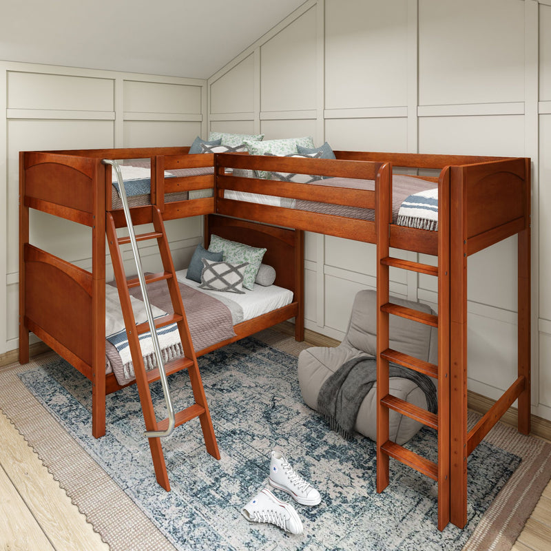 TRIPLET CP : Corner Loft Bunk Full High Corner Loft Bunk Bed, Panel, Chestnut