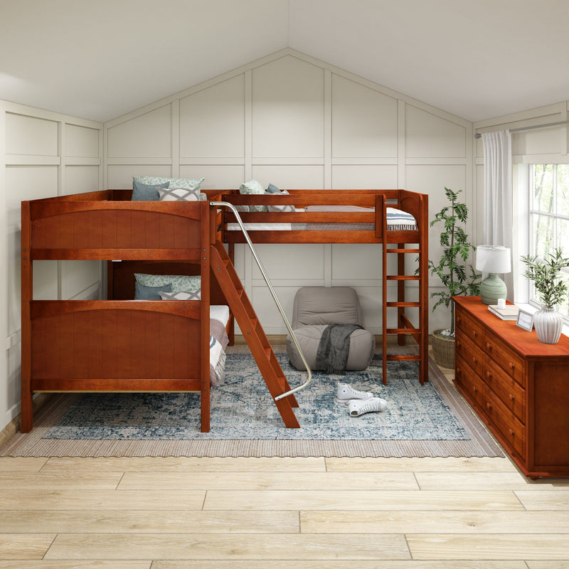 TRIPLET CP : Corner Loft Bunk Full High Corner Loft Bunk Bed, Panel, Chestnut