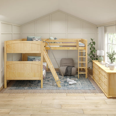 TRIPLET NP : Corner Loft Bunk Full High Corner Loft Bunk Bed, Panel, Natural