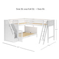 TRIUNITY XL WP : Corner Loft Bunk Twin XL over Full XL + Twin XL Medium Corner Loft Bunk with Angled Ladder and Stairs on Left, Panel, White