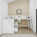TRIUNITY XL WP : Corner Loft Bunk Twin XL over Full XL + Twin XL Medium Corner Loft Bunk with Angled Ladder and Stairs on Left, Panel, White
