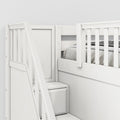 TRIUNITY XL WP : Corner Loft Bunk Twin XL over Full XL + Twin XL Medium Corner Loft Bunk with Angled Ladder and Stairs on Left, Panel, White