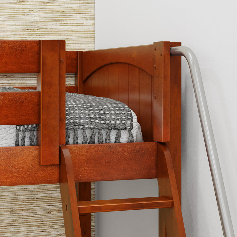 TRIVIUM XL CP : Corner Loft Bunk Twin XL Mid Corner Loft Bunk with Stairs + Angled Ladder on Right Front, Chestnut Panel