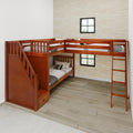 TRIVIUM XL CS : Corner Loft Bunk Twin XL Mid Corner Loft Bunk with Stairs + Angled Ladder on Right Front, Chestnut Slats