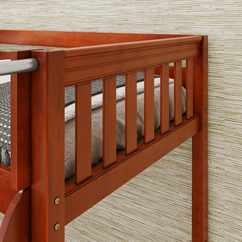 TRIVIUM XL CS : Corner Loft Bunk Twin XL Mid Corner Loft Bunk with Stairs + Angled Ladder on Right Front, Chestnut Slats