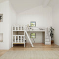 TROIKA XL WS : Corner Loft Bunk Twin XL High Corner Loft Bunk with Angled Ladder and Stairs on Right, Slat, White