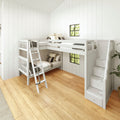 TROIKA XL WS : Corner Loft Bunk Twin XL High Corner Loft Bunk with Angled Ladder and Stairs on Right, Slat, White