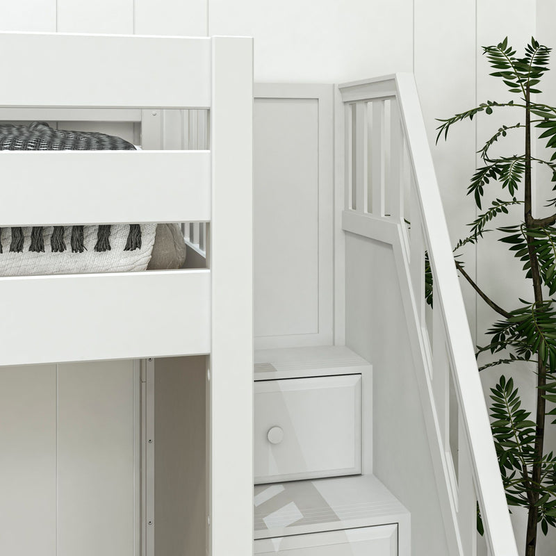 TROIKA XL WS : Corner Loft Bunk Twin XL High Corner Loft Bunk with Angled Ladder and Stairs on Right, Slat, White