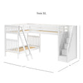 TROIKA XL WS : Corner Loft Bunk Twin XL High Corner Loft Bunk with Angled Ladder and Stairs on Right, Slat, White