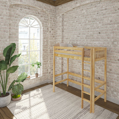 Uber JibJab NS : Loft Bed Twin Uber High Loft Bed with Straight Ladder on Front, Natural Birch Slats