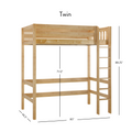 Uber JibJab NS : Loft Bed Twin Uber High Loft Bed with Straight Ladder on Front, Natural Birch Slats