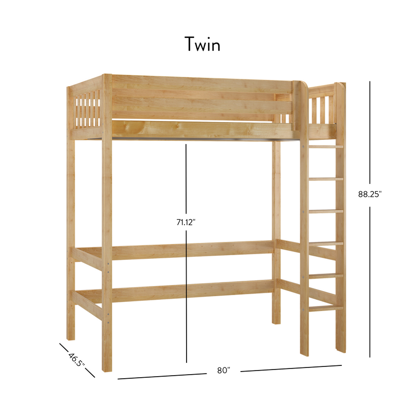 Uber JibJab NS : Loft Bed Twin Uber High Loft Bed with Straight Ladder on Front, Natural Birch Slats