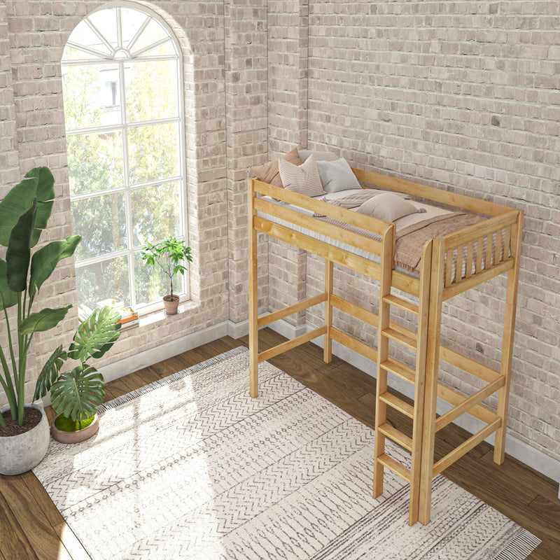 Uber JibJab NS : Loft Bed Twin Uber High Loft Bed with Straight Ladder on Front, Natural Birch Slats