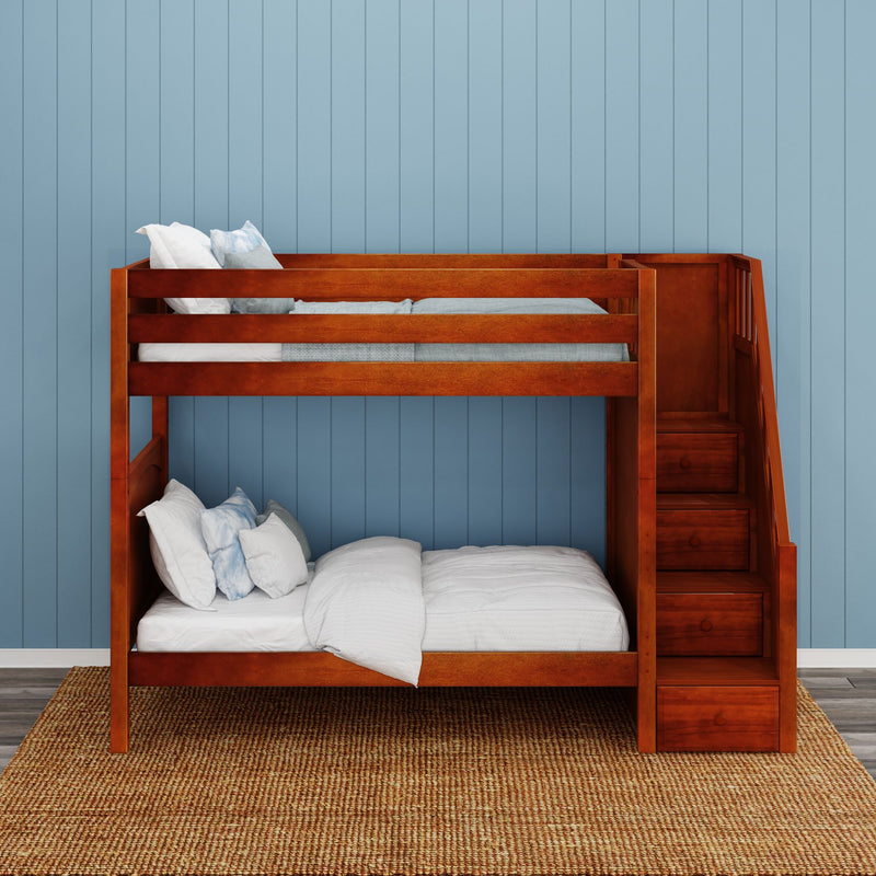WOPPER XL CP : Classic Bunk Beds Twin XL High Bunk Bed with Stairs, Panel, Chestnut
