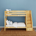 WOPPER XL NS : Bunk Bed Classic High Twin XL Bunk Bed with Stairs on End, Natural Birch Slats