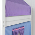 WOW27 WP : Loft Bed Twin Low Playhouse Loft Bed with Slide and Angled Ladder on Front, Classic White Panel with Purple/Light Blue Fabric