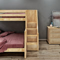 WRESTLER XL NS : Bunk Bed Classic High Twin XL over Queen Bunk Bed with Stairs on End, Natural Birch Slats
