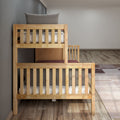 WRESTLER XL NS : Bunk Bed Classic High Twin XL over Queen Bunk Bed with Stairs on End, Natural Birch Slats