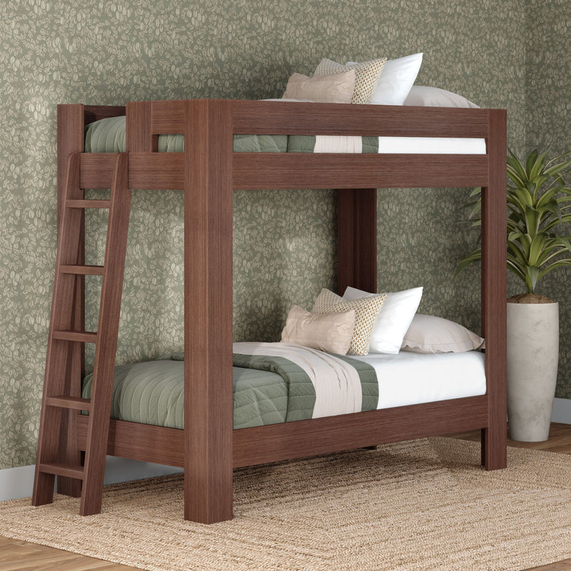 WS38501372-303 : Bunk Bed Pacific Twin XL/Twin XL Bunk w/ Ladder on End, Embossed Brown