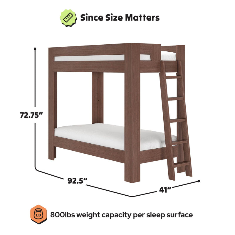 WS38501372-303 : Bunk Bed Pacific Twin XL/Twin XL Bunk w/ Ladder on End, Embossed Brown