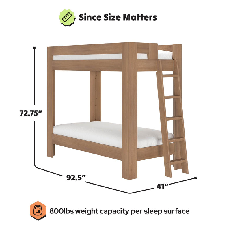 WS38501372-307 : Bunk Bed Pacific Twin XL/Twin XL Bunk w/ Ladder on End, Embossed Pecan