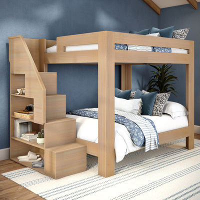 WS38501573-301 : Bunk Bed Pacific Queen/Queen Bunk w/ Staircase, Embossed Natural