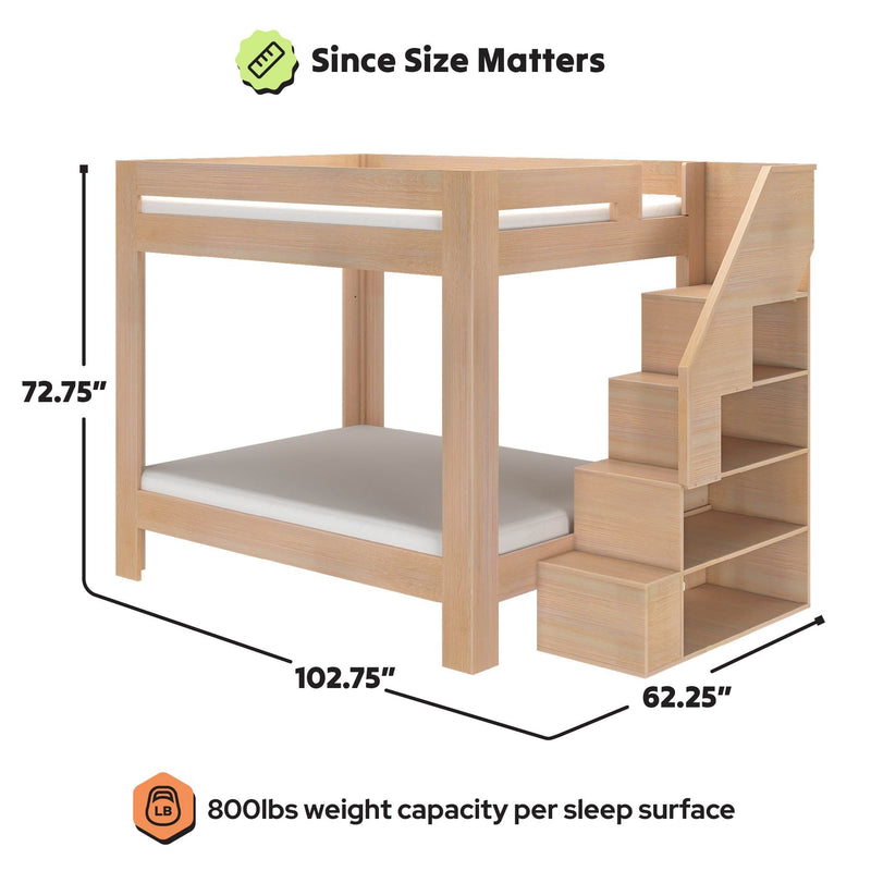 WS38501573-301 : Bunk Bed Pacific Queen/Queen Bunk w/ Staircase, Embossed Natural