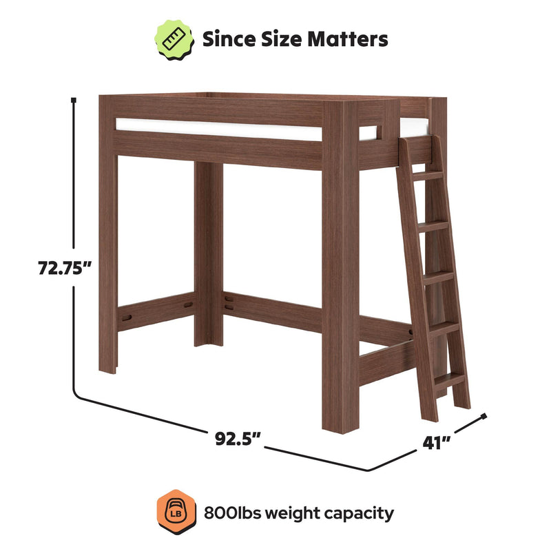 WS38502643-303 : Loft Bed Pacific Twin XL Loft Bed, Ladder on End, Embossed Brown