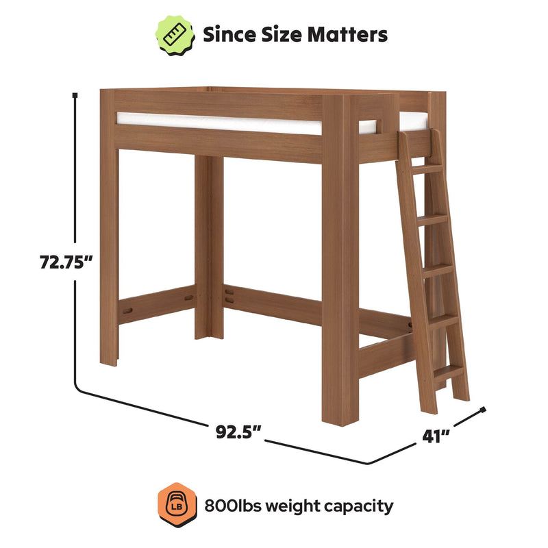 WS38502643-307 : Loft Bed Pacific Twin XL Loft Bed, Ladder on End, Embossed Pecan