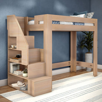 WS38502644-301 : Loft Bed Pacific Twin XL Loft Bed with Staircase, Embossed Natural