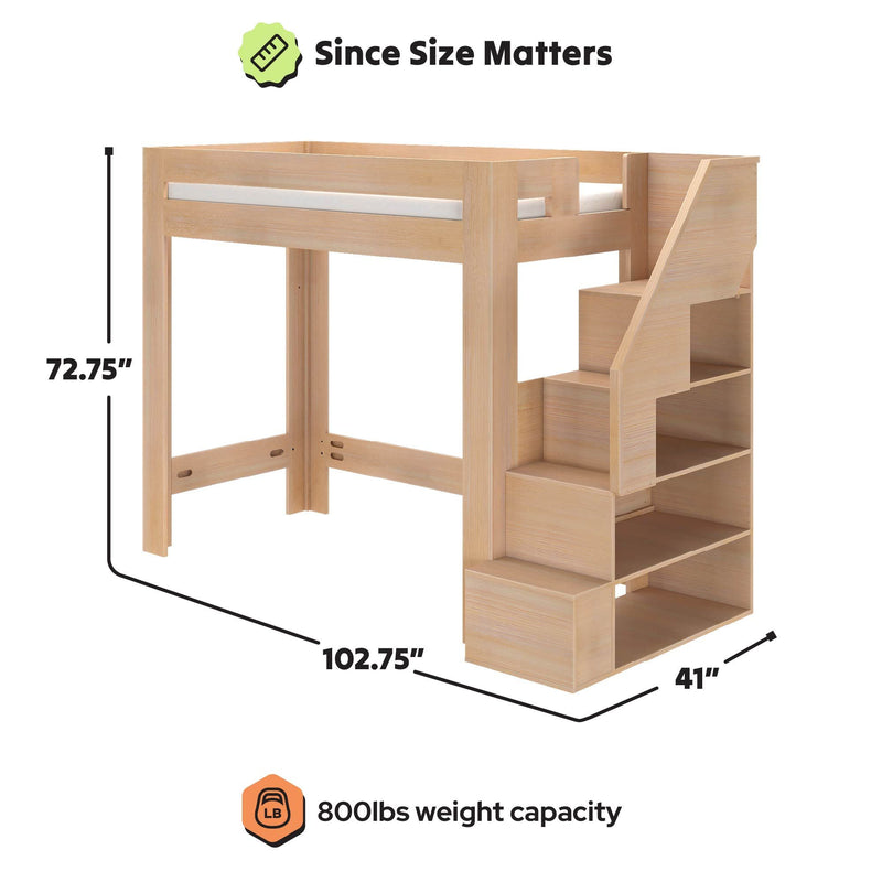 WS38502644-301 : Loft Bed Pacific Twin XL Loft Bed with Staircase, Embossed Natural