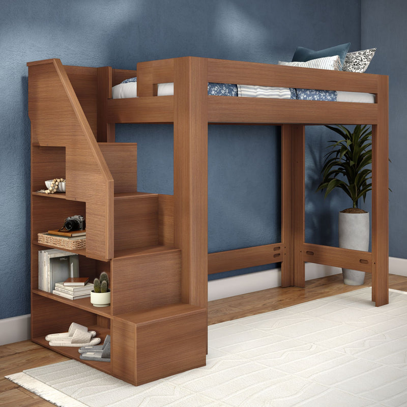 WS38502644-307 : Loft Bed Pacific Twin XL Loft Bed with Staircase, Embossed Pecan