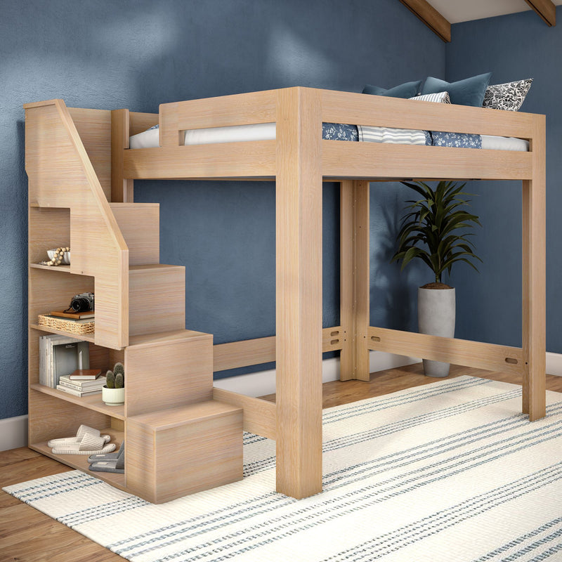 WS38502646-301 : Loft Bed Pacific Queen Loft Bed with Staircase, Embossed Natural