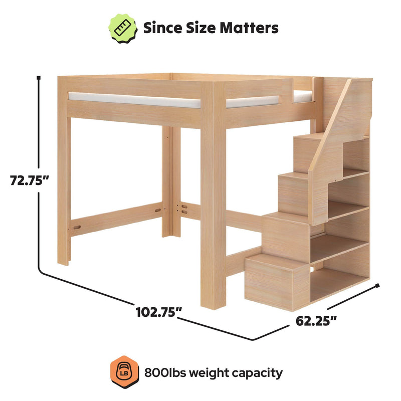 WS38502646-301 : Loft Bed Pacific Queen Loft Bed with Staircase, Embossed Natural