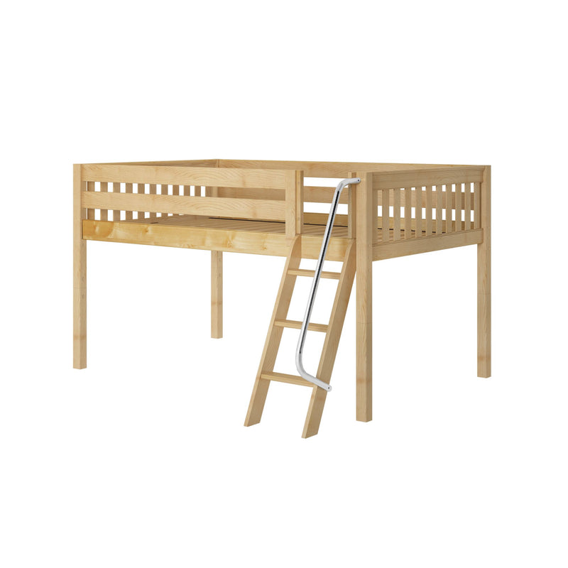 XL XL NS : Loft Bed Full XL Low Loft Bed with Angled Ladder on Front, Slat, Natural