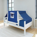 YO22 WP : Toddler Bed Classic White Twin Toddler Bed, Panel with Blue/White Top Tent