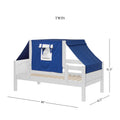 YO22 WP : Toddler Bed Classic White Twin Toddler Bed, Panel with Blue/White Top Tent