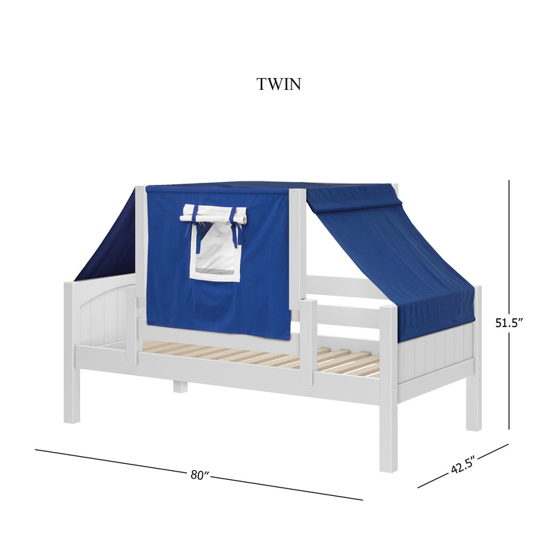 YO22 WP : Toddler Bed Classic White Twin Toddler Bed, Panel with Blue/White Top Tent