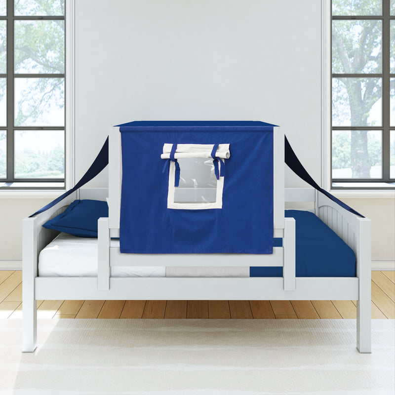 YO22 WP : Toddler Bed Classic White Twin Toddler Bed, Panel with Blue/White Top Tent