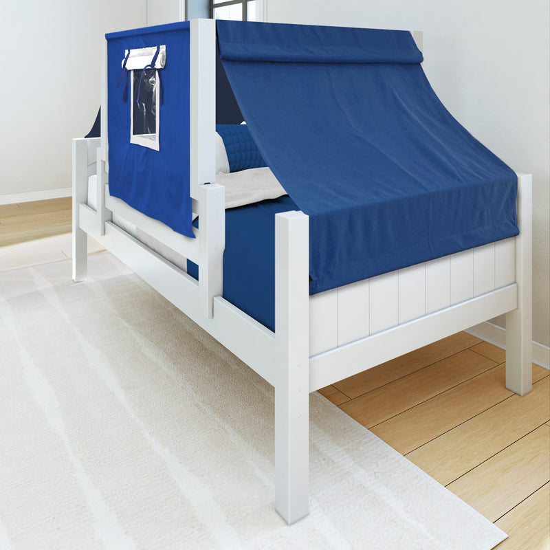 YO22 WP : Toddler Bed Classic White Twin Toddler Bed, Panel with Blue/White Top Tent
