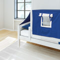 YO22 WP : Toddler Bed Classic White Twin Toddler Bed, Panel with Blue/White Top Tent