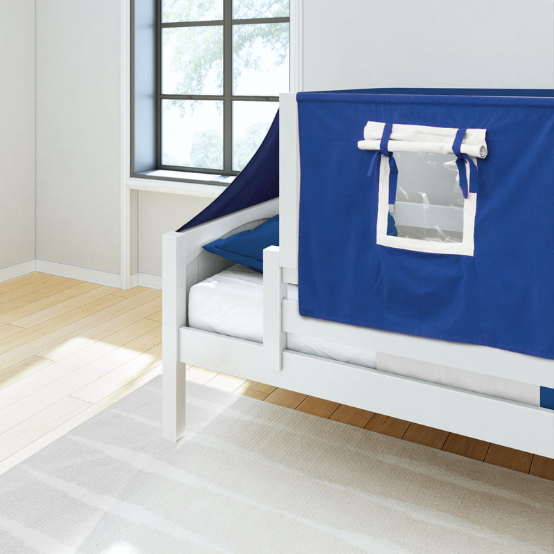YO22 WP : Toddler Bed Classic White Twin Toddler Bed, Panel with Blue/White Top Tent